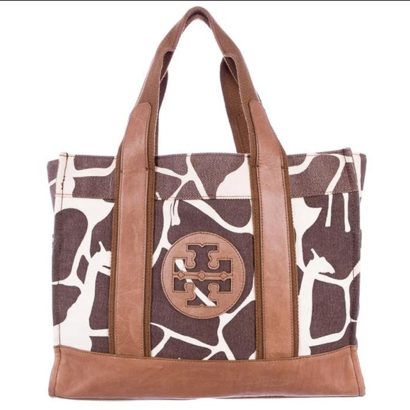 Tory Burch Handbags - Tory Burch | Brown Giraffe Print Bombe Canvas Tote